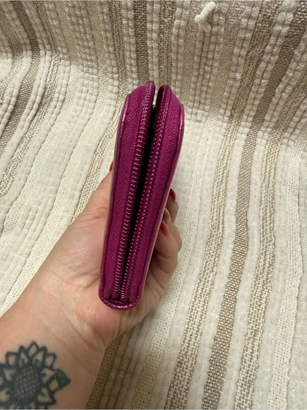 Salvatore Ferragamo Metallic Fuchsia Zip Wallet